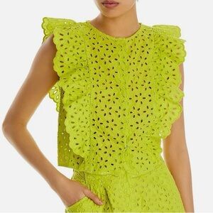 Essentiel Antwerp Eyelet Embroidered Flutter Sleeve Blouse Limoncello EU38 NWT